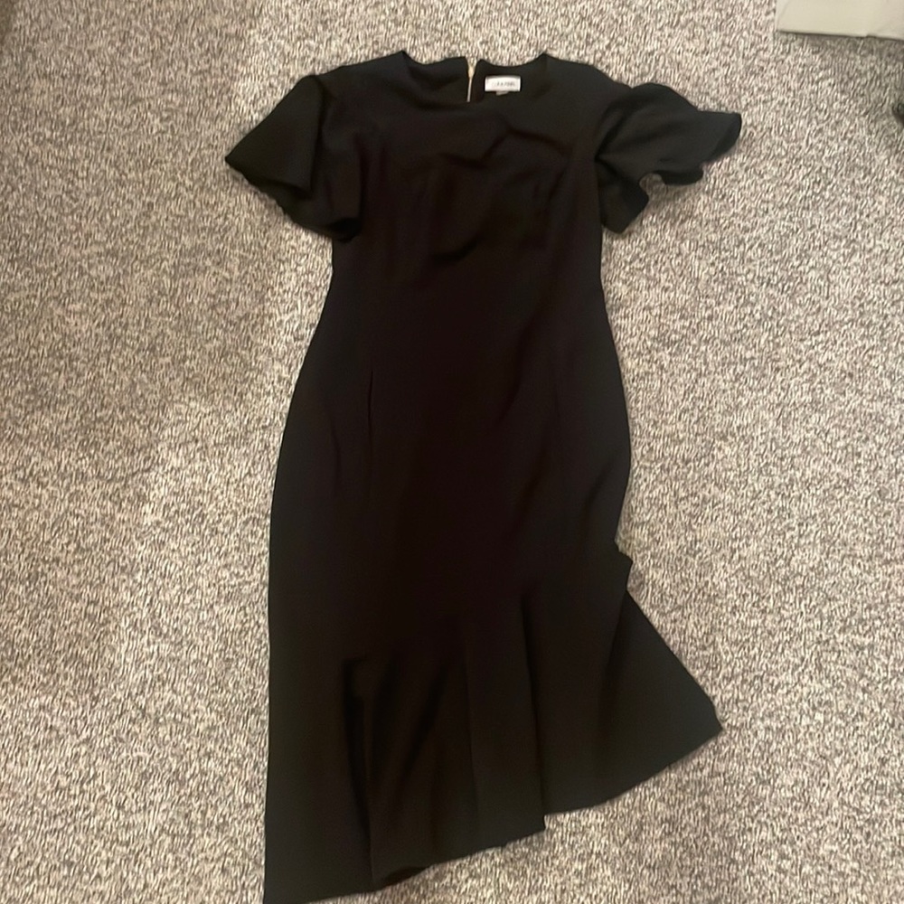 Asymmetrical black Calvin Klein midi work dress size 8
